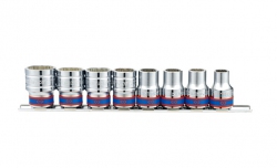 Kpl. nasadek krótkich 1/2" 8cz. 12-kąt. 10-22mm na szynie
