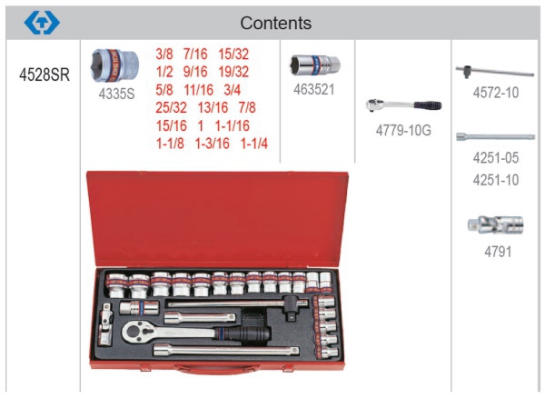 Kpl. nasadek krótkich 1/2" 24cz.  6-kąt. calowych