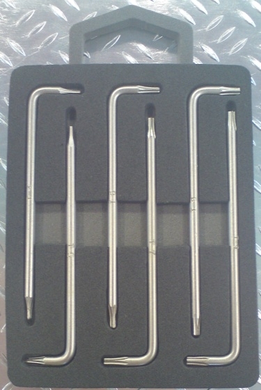Kpl. kluczy wpustowych giętych TORX  precyzyjnych z otworem T4-T9