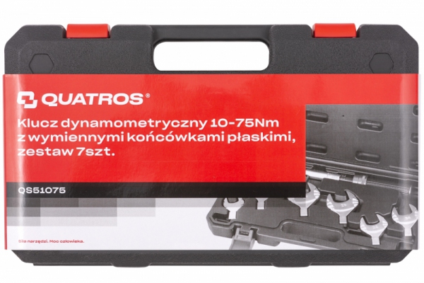 Klucz dynamometryczny 10-75Nm z wymiennymi końcówkami płaskimi, zestaw 7szt.